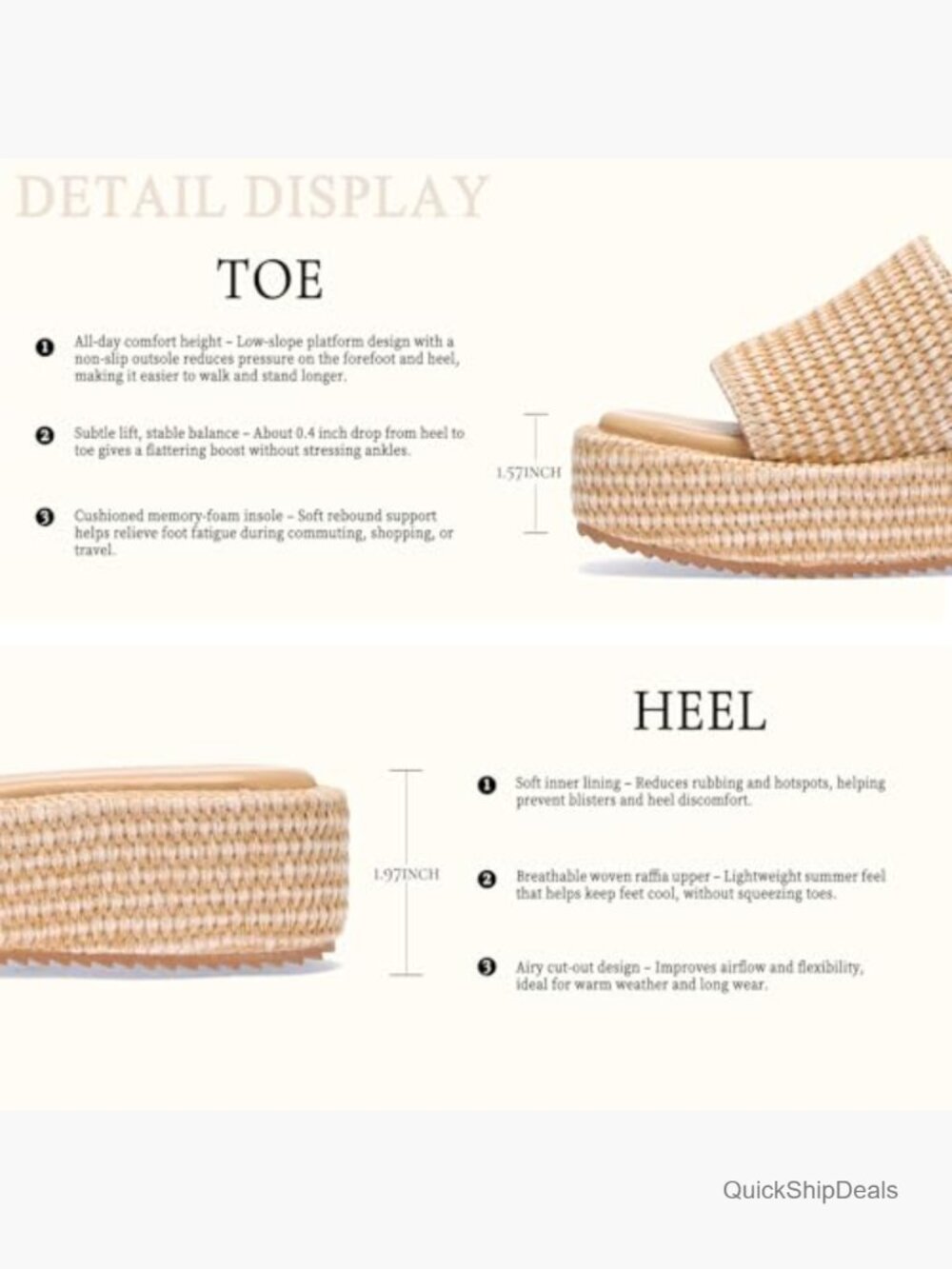 Platform Espadrille Sandals, Woven Straw Flatform Slides, Comfortable Walking - Picture 6 of 7